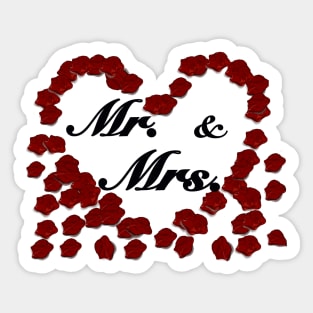 Mr and Mrs with red rose petals Sticker